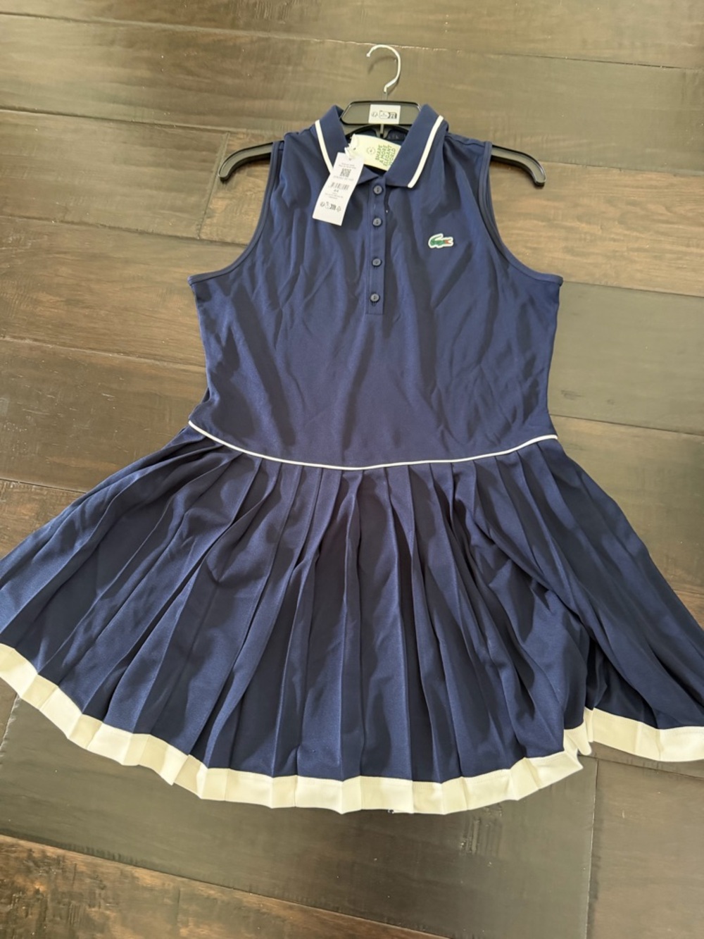 Lacoste Navy and White Pleated Sleeveless Tennis Dress